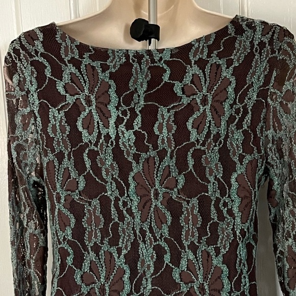 NWT Anthropologie A’reve Lace Romantic Dress Teal Brown Long Sleeve Size Small - Picture 7 of 16
